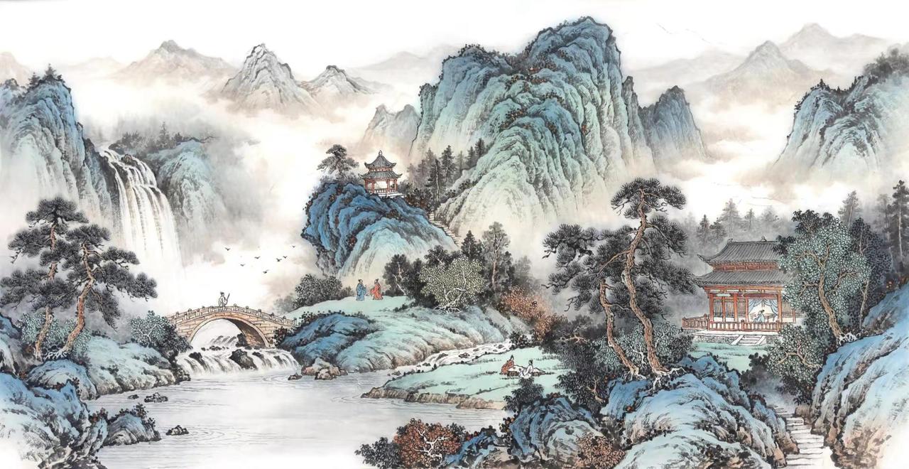 《溪山访友》。手绘山水创作者中心 创作灵感 山水写意 写意山水 水墨山水意境 尺