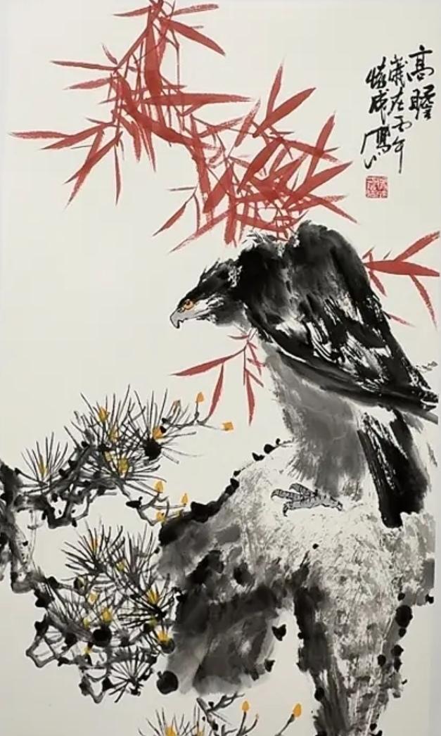水墨花鸟国画·“高瞻.鹰”，“大吉图.鸡”，“丹阳似火夏韵长.双鸟”，感受国画的