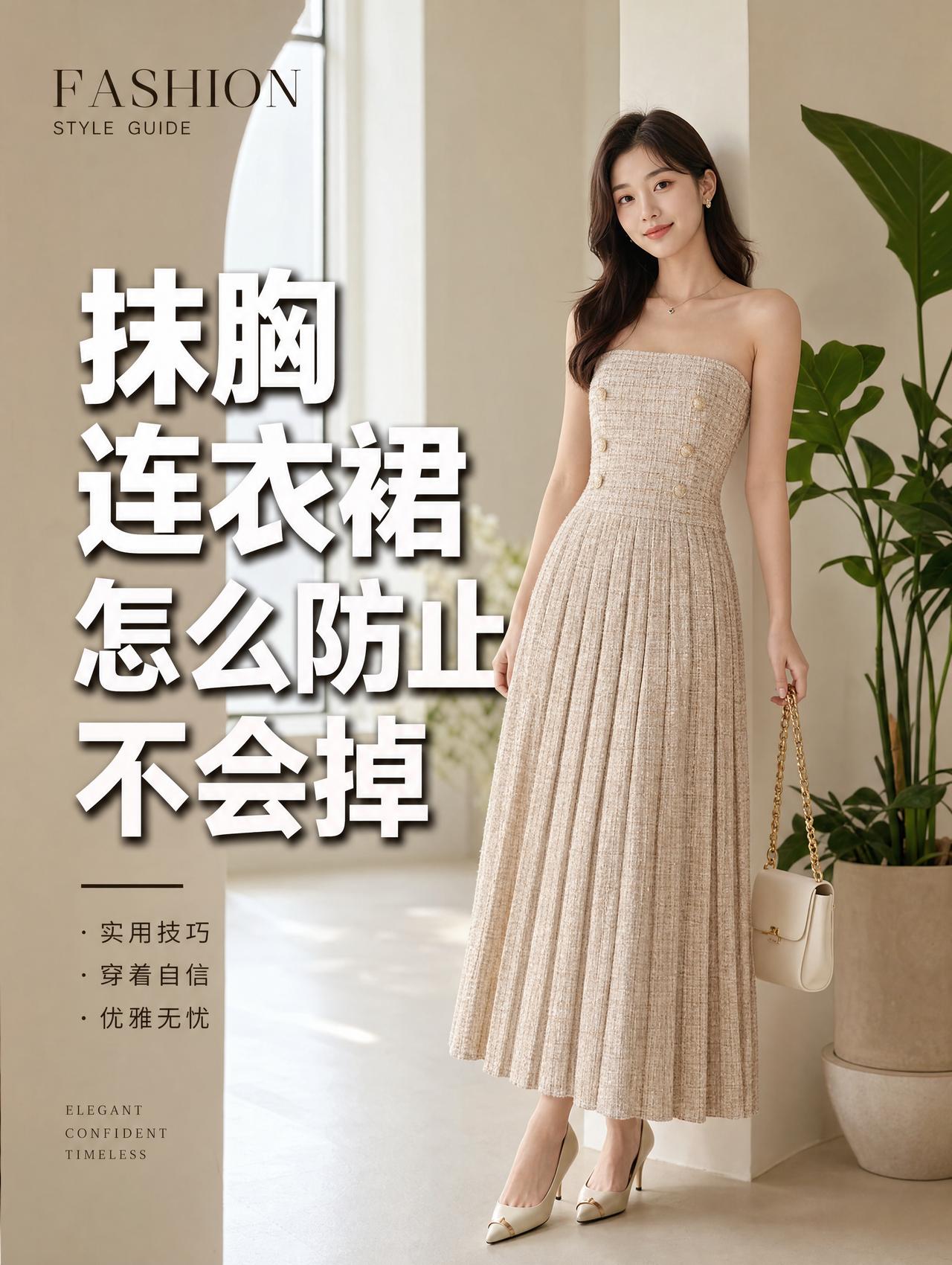 🔥 抹胸连衣裙怎么穿才不会掉？

最近抹胸裙太火了，但好多姐妹都怕它往下滑。其