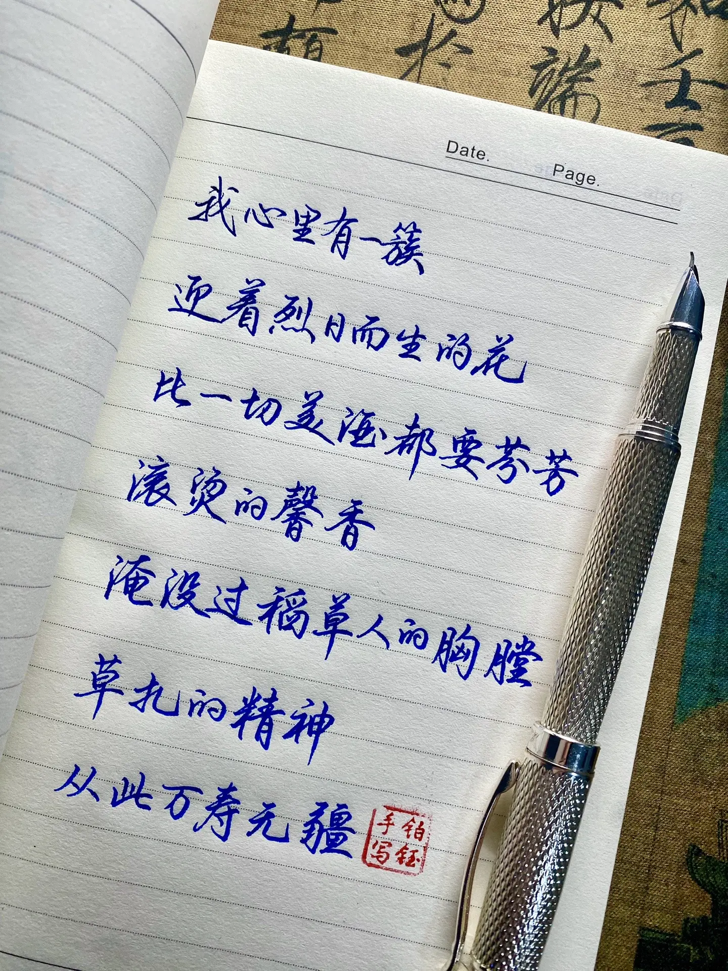 我心里有一簇迎着烈日而生的花，比一切美酒都要芬芳，滚烫的馨香淹没过稻草...
