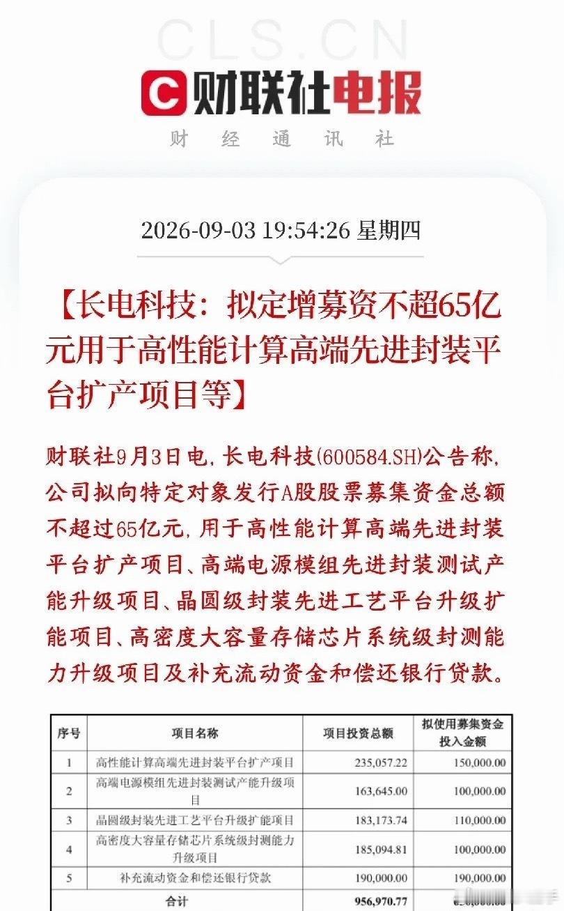 半导体板块真是多事之秋，龙头在这时候墨迹资金定增长电科技要定向增发，最多融资65