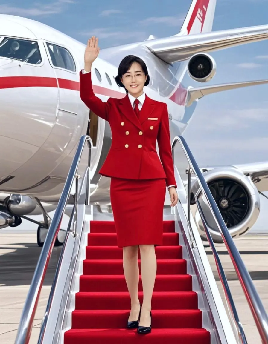 AI红衣空姐致意 万能的 上热门