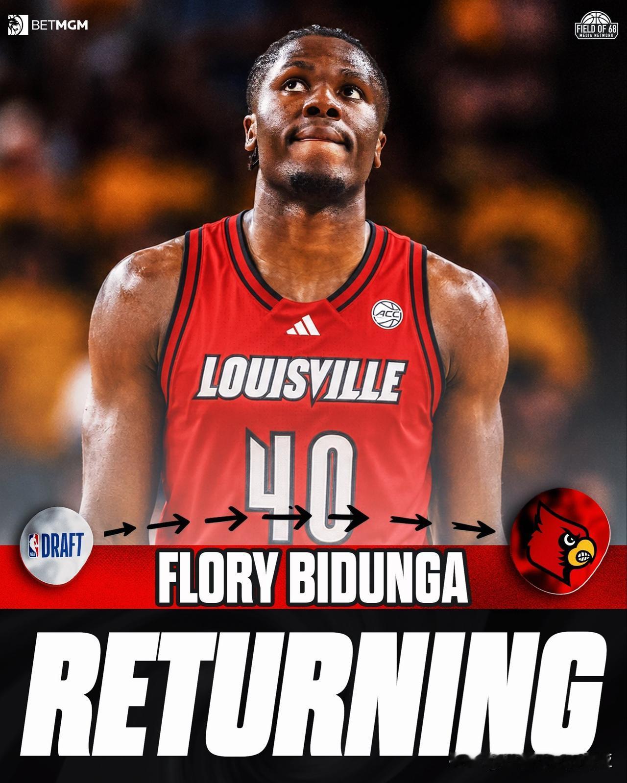 刚果中锋Flory Bidunga宣布退出2026年nba选秀 将在路易维尔征战