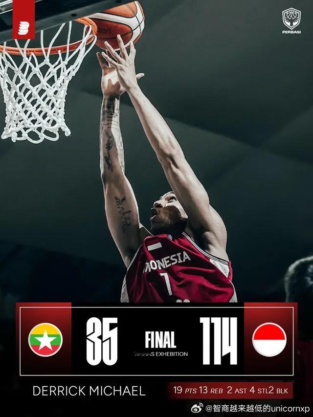 东南亚运动会印尼男篮首战114比35轻取缅甸，Derrick Michael X