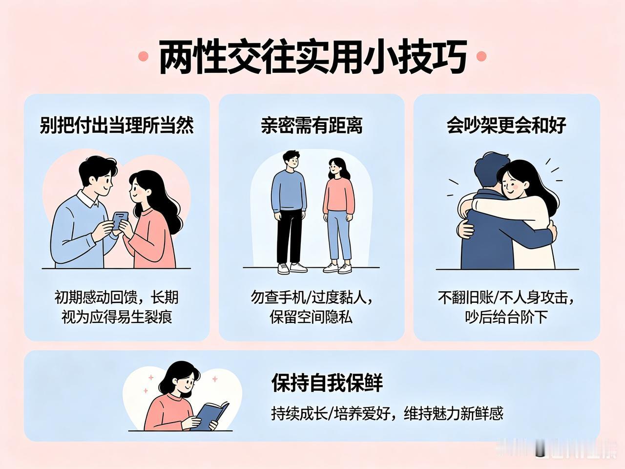 两性交往有不少实用的小技巧。好多感情破裂，不是因为啥大矛盾，而是日常相处出了问题