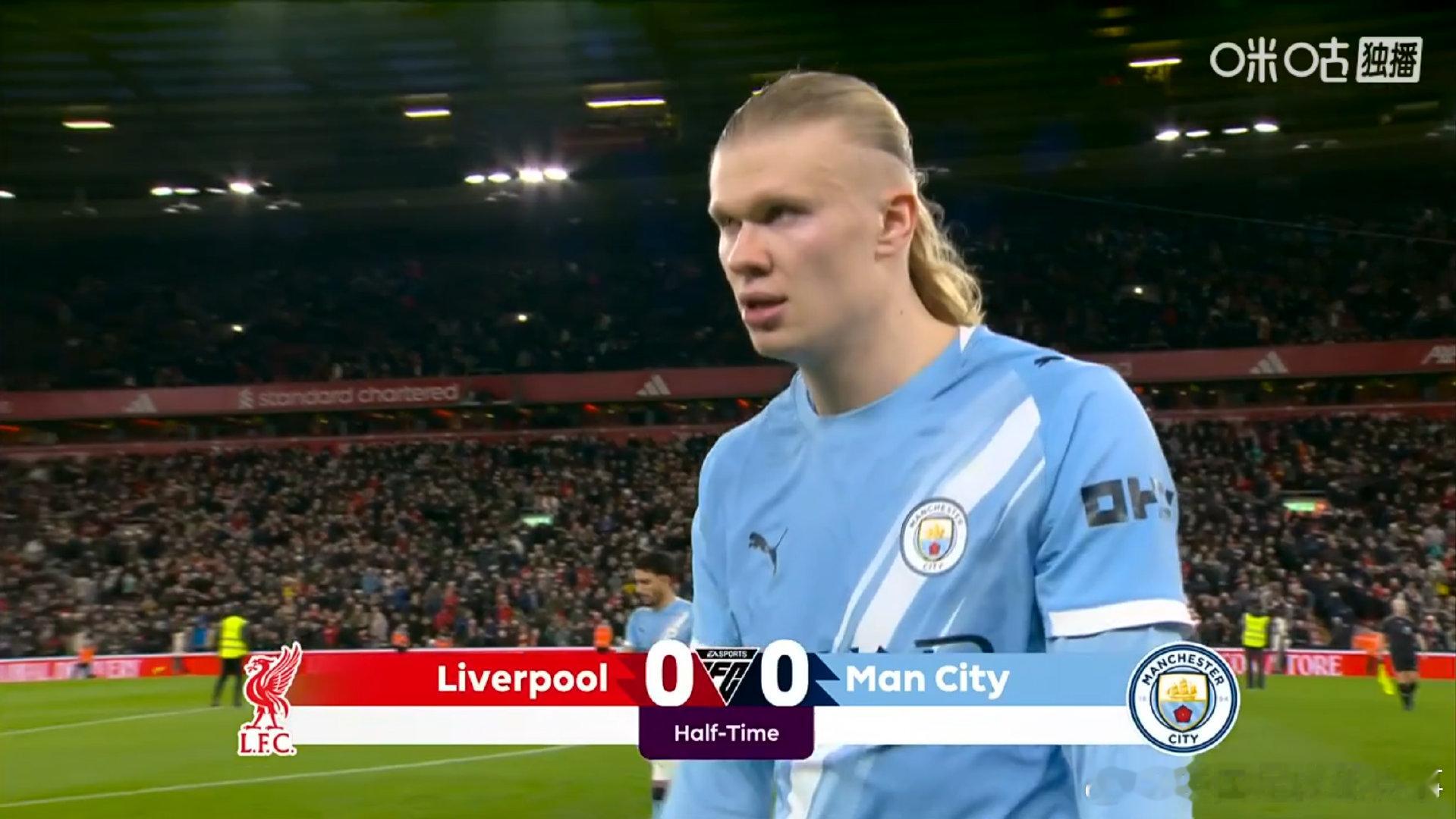 半场结束，利物浦暂0-0战平曼城大伙如何评价上半场比赛 利物浦vs曼城
