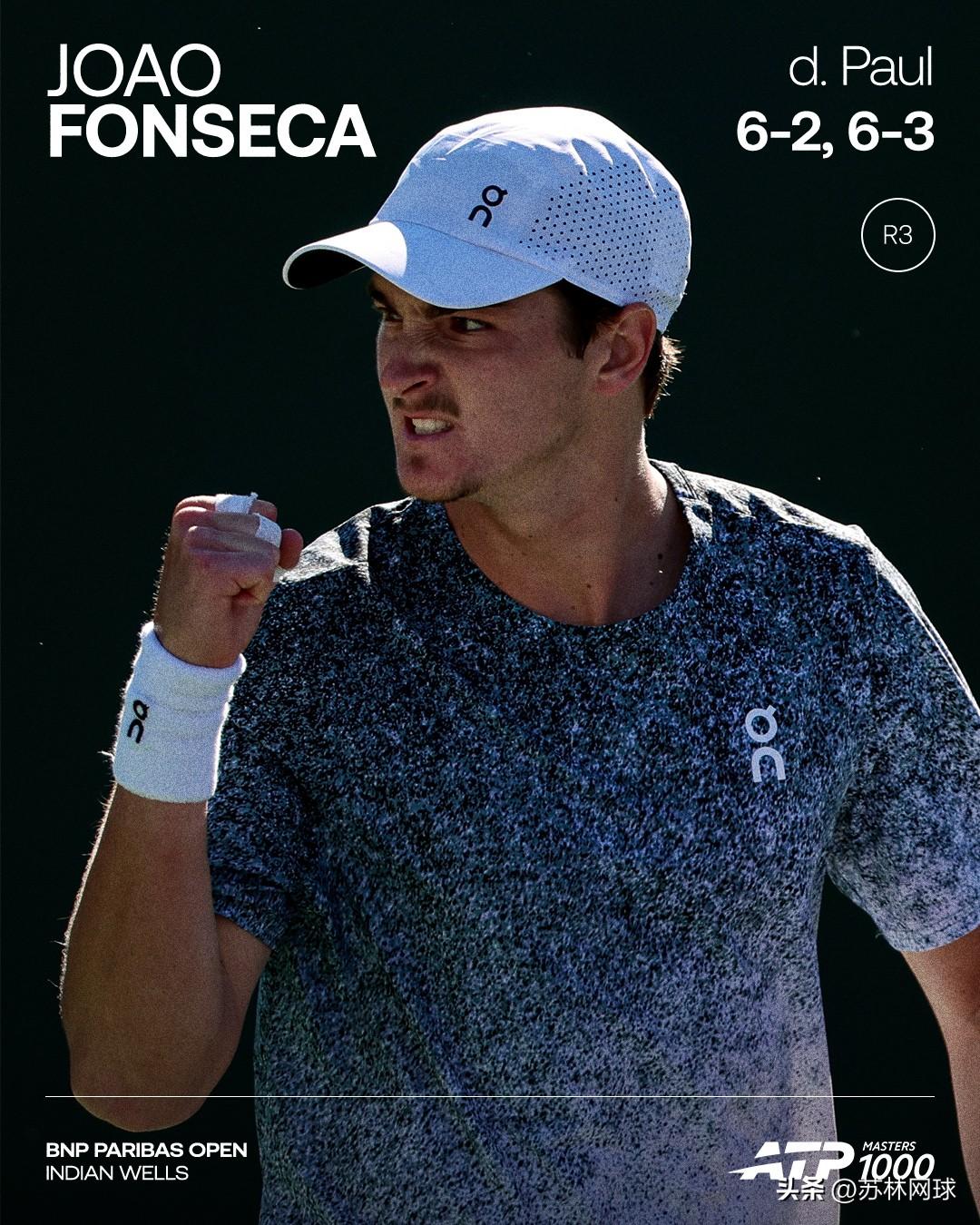 🇧🇷丰塞卡6-2/6-3保罗🇺🇸
晋级印第安维尔斯16强。
只让保罗拿了