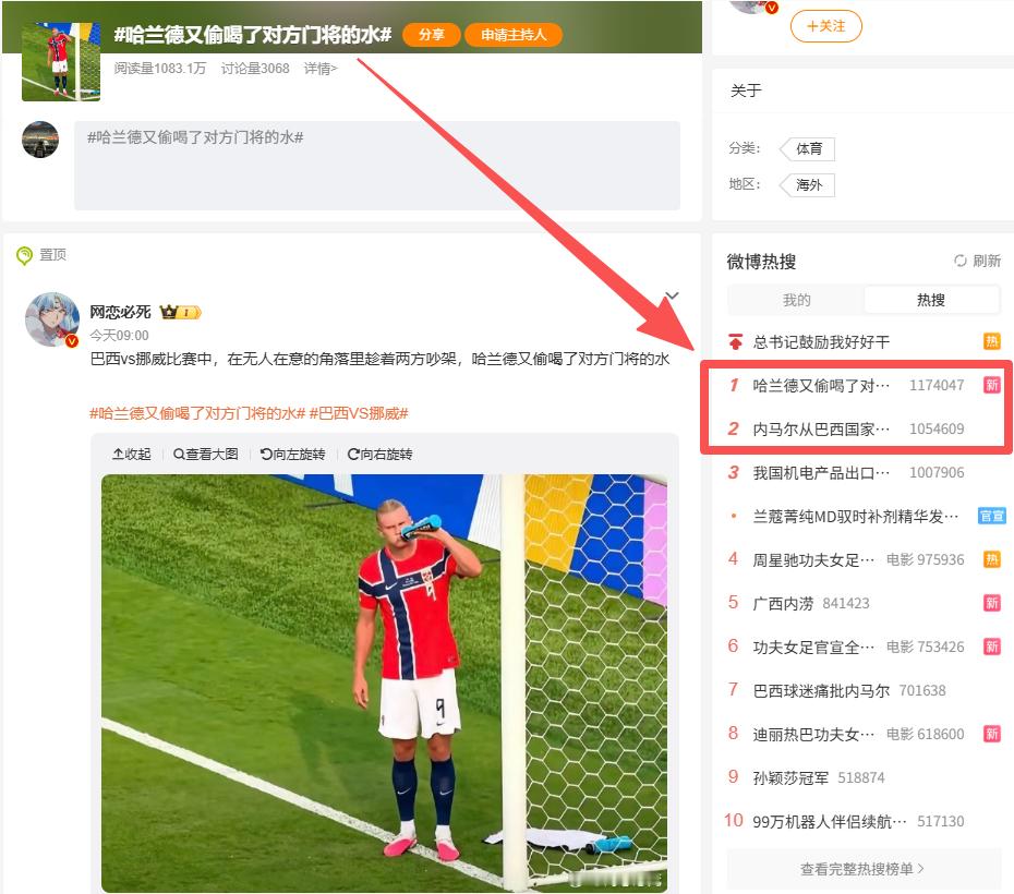 哈宝喝水比马儿退役热度高，事实证明竞技体育当下的实力还是王道。 哈兰德又偷喝了对