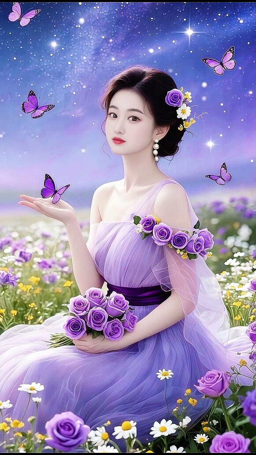 在花海里拍了氛围照片 梦幻紫裙写真 浪漫的梦幻花海 治愈系视觉体验 唯美意境特效