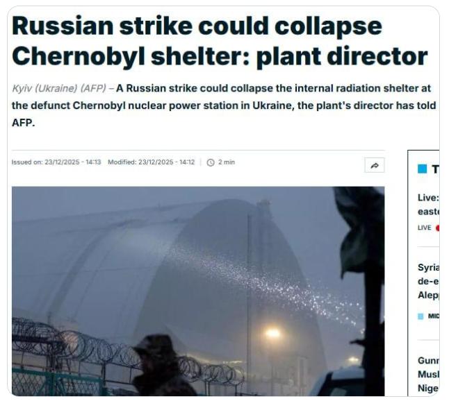 【切尔诺贝利核电站的石棺可能无法承受另一次袭击。】该工厂厂长谢尔盖·塔拉卡诺夫在