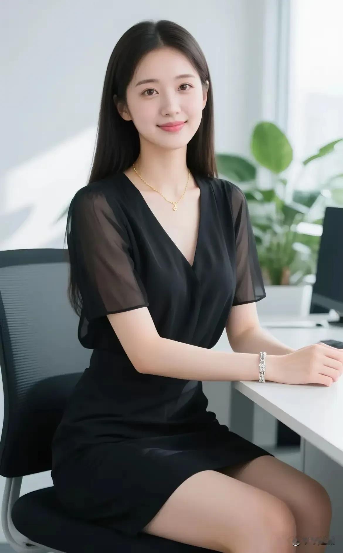 黑纱轻透，勾勒出职场里的温柔棱角。
金链与银饰在光里轻响，
是专业与优雅的完美共