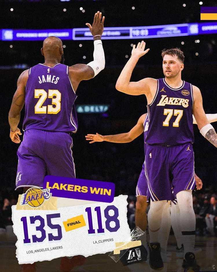 NBA新赛季NBA杯小组赛继续进行，洛杉矶湖人队（13胜4负）延续连胜。东契奇得