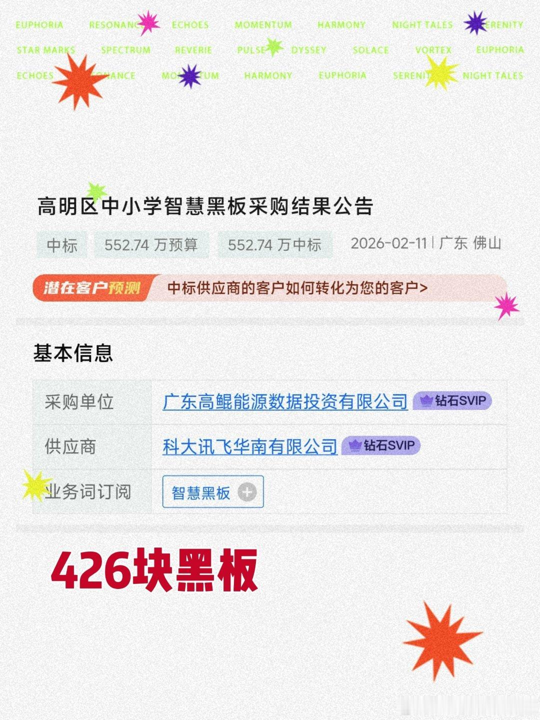 偶尔也看看这种新型采购订单佛山市怪高明区一次性采购426块智慧黑板金额: 550
