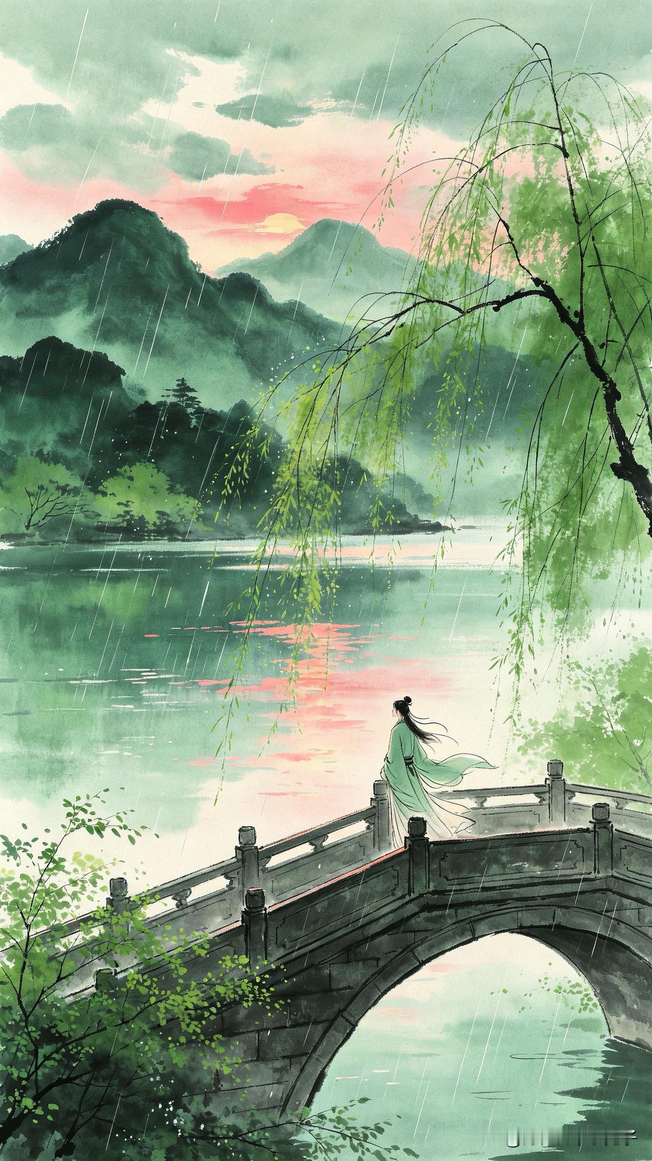 细雨霏微湿柳丝，
桥头独立晚风迟。
春江一醉何须酒，
        
…………