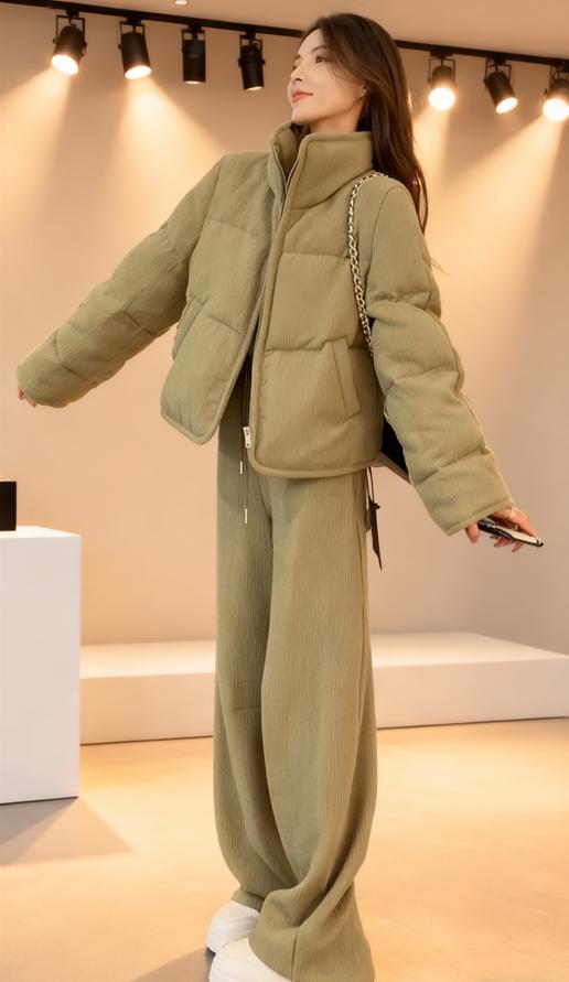 加厚棉服阔腿裤两件套