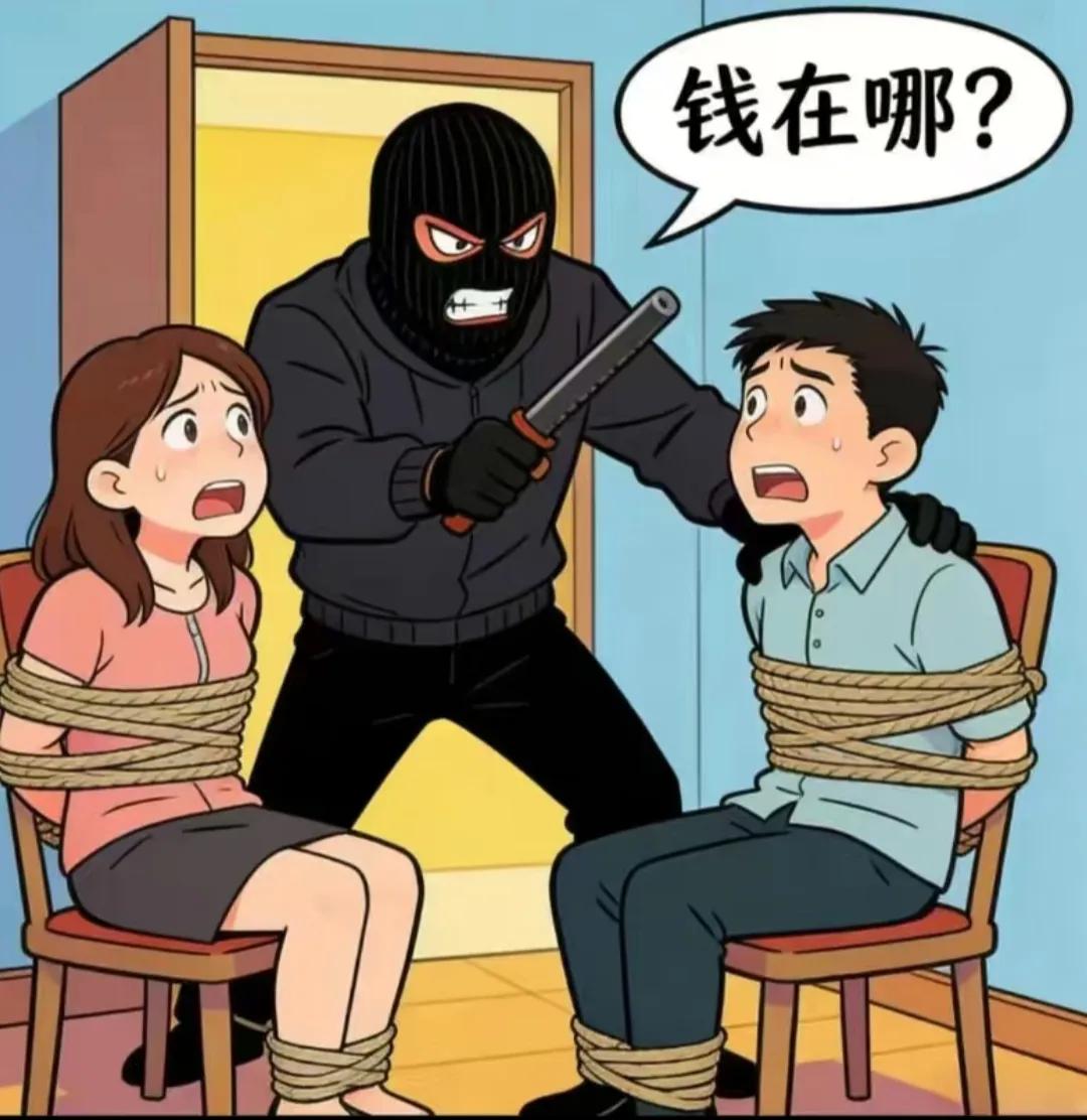 反转的不可思议！
劫匪破门而入，将屋内男女五花大绑。他挥舞凶器厉声喝问：钱在哪儿