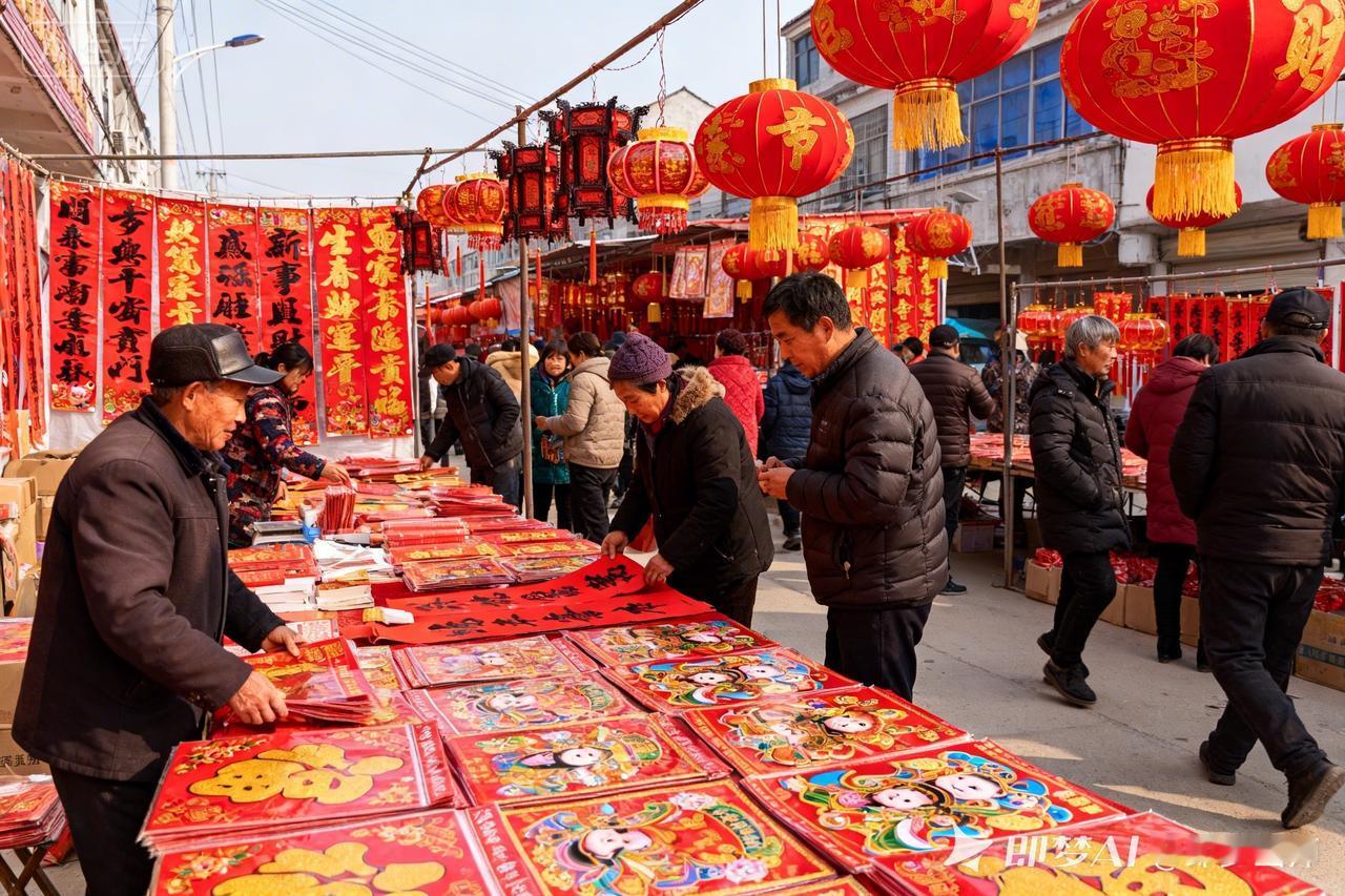 热闹的春节市场，红灯笼高挂，年味十足！🎉🏮