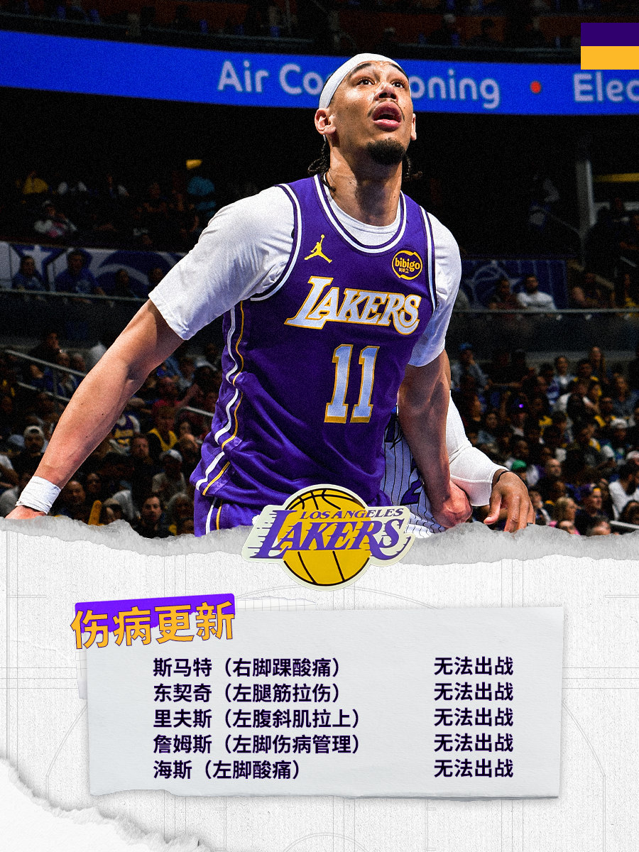 「伤病更新」今天詹姆斯和海斯也将因伤缺席比赛雷霆vs湖人 湖人国度