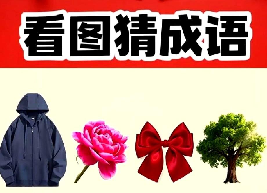 看图猜成语，真能把脑子练活？

一张外套、一朵牡丹、一只蝴蝶结、一棵大树，四张图