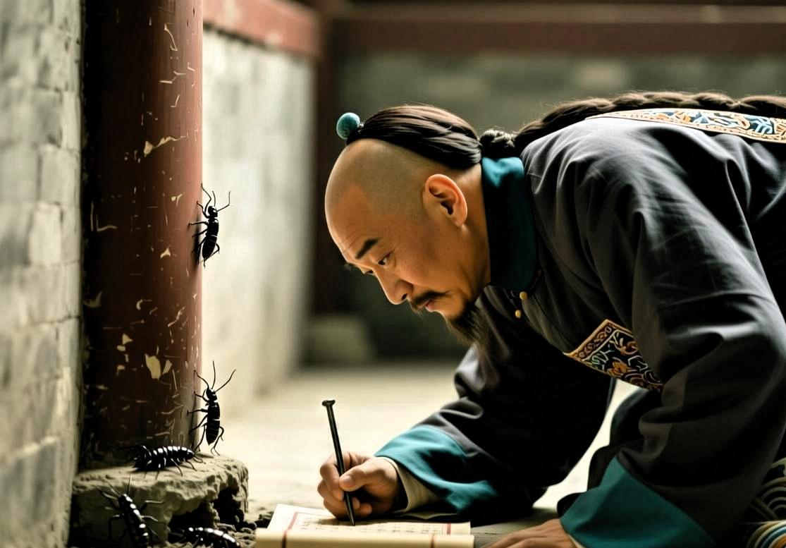 乾隆三十七年，乾隆让刘墉查内奸，刘墉在家喝了七天茶，上朝后问乾隆：皇上，您戴的佛