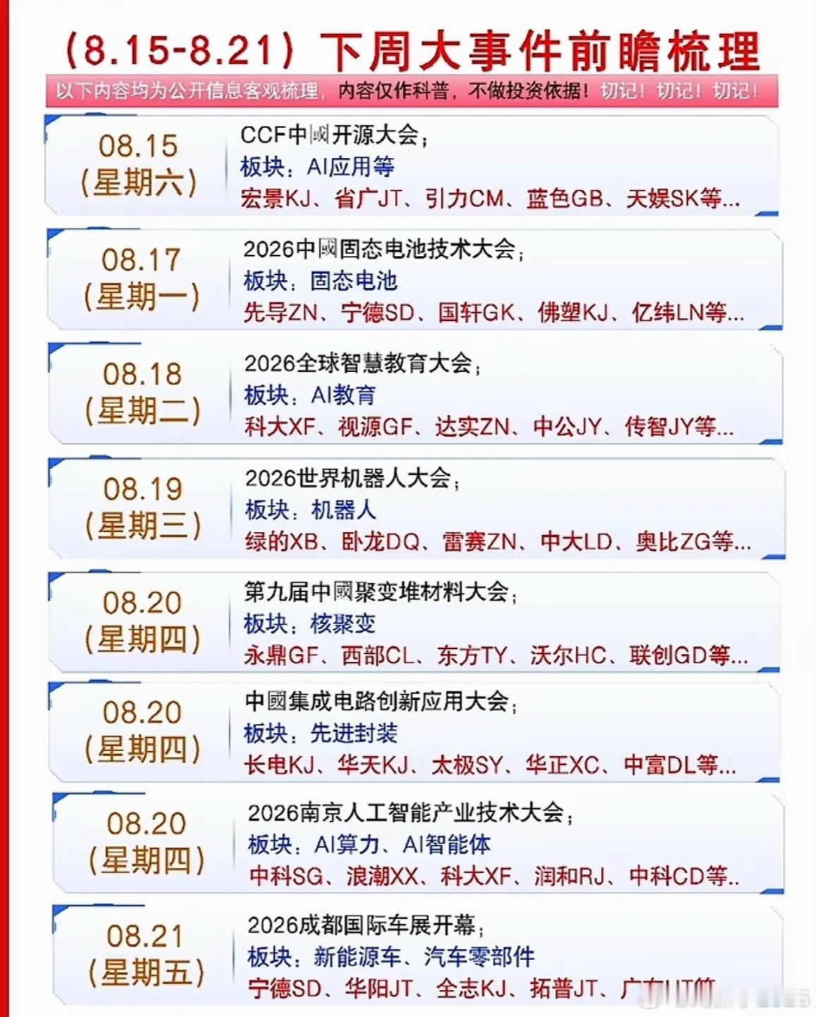 8月15日至21日下周大事件前瞻，快来看看！ 