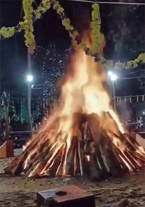 极限踏火人，只要谁摔一跤，就是烧烤大会了