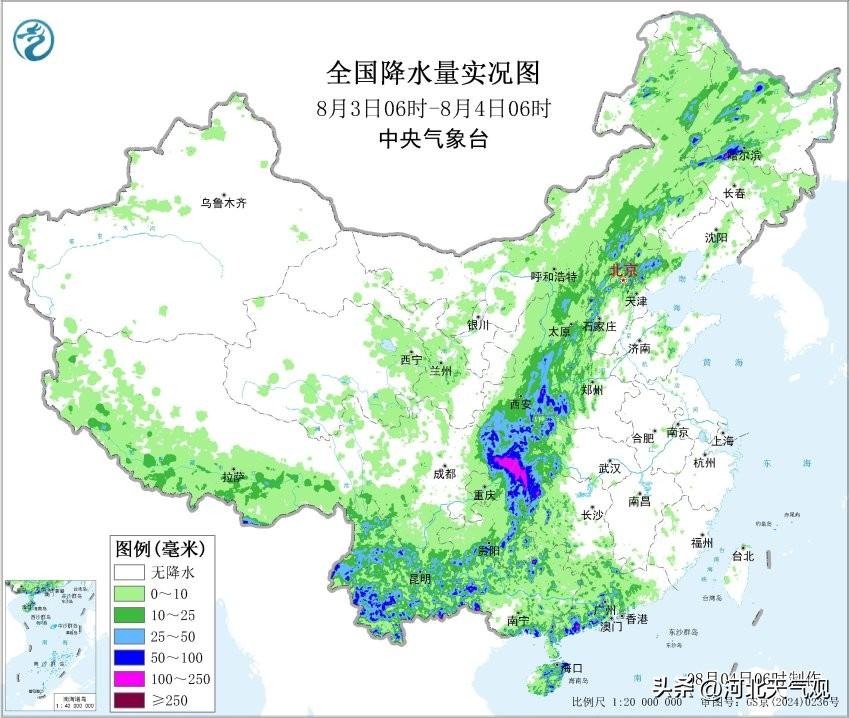 【京津冀雷雨继续】昨天下午到夜间，我省中北部和西部地区出现强降水天气。降水量分布