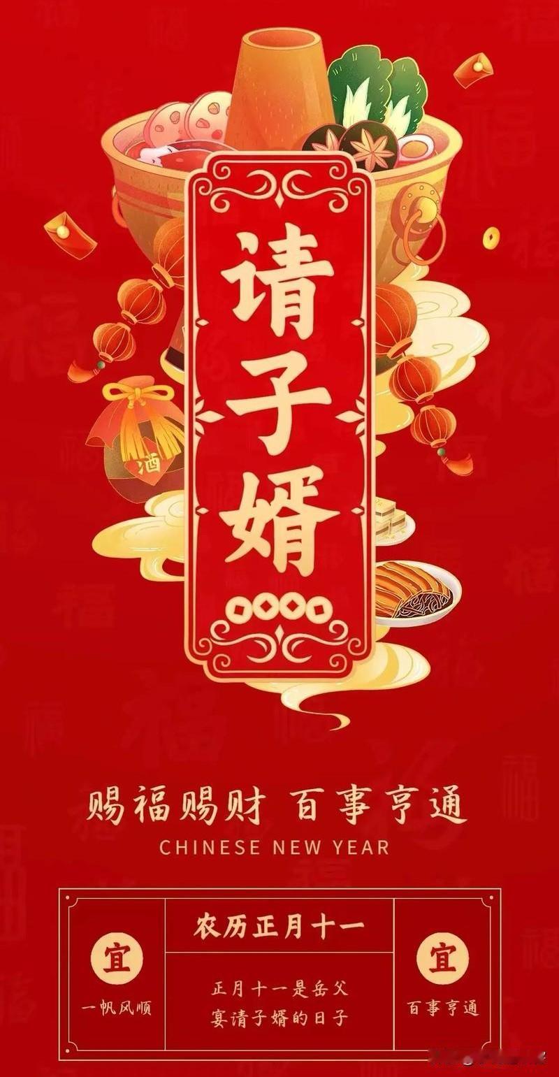 正月十一，“子婿日”，这可是咱老丈人家的大日子！大清早的，电话就响了：“你们都起