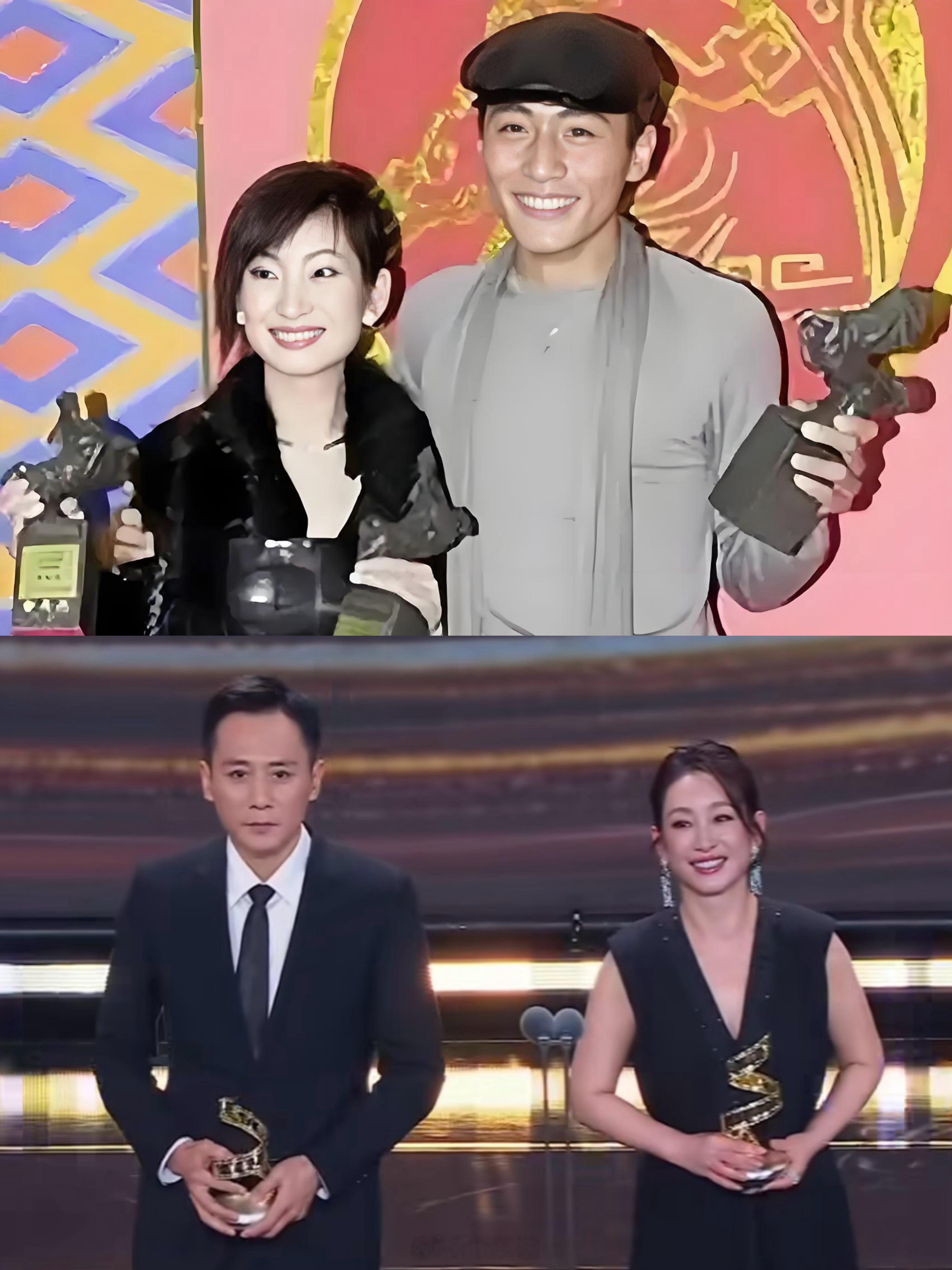 刘烨与秦海璐再度同框，共同站在领奖台上。25年前，两人作为同学在同一届金🐎奖获