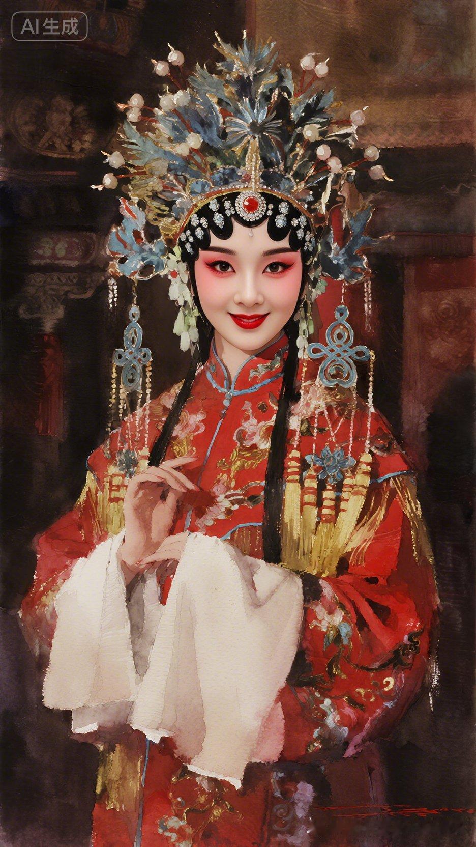 这是一位古装美女，穿着华丽。