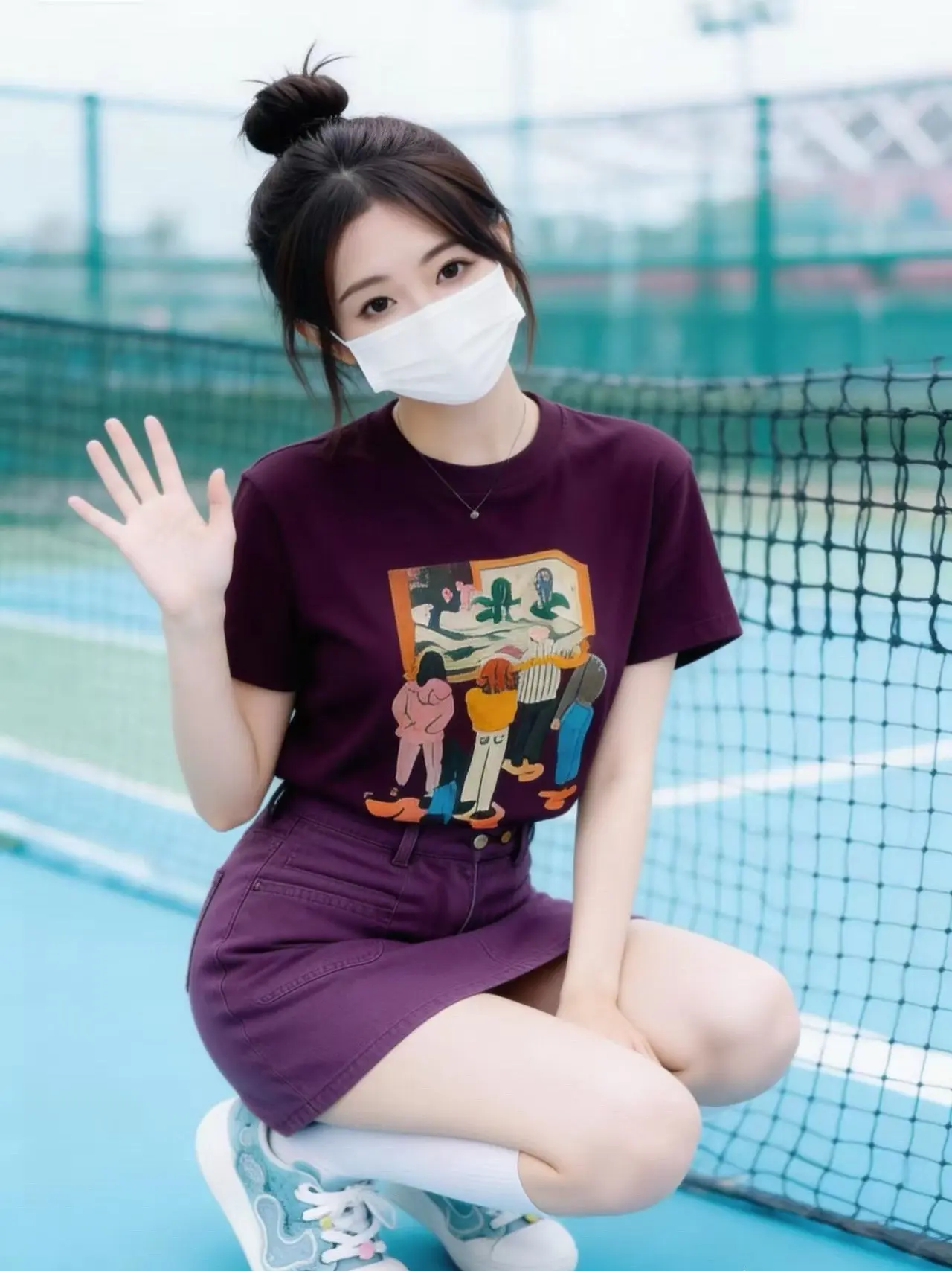 这套葡萄紫穿搭，在球场上拍照巨出片📸。夏日运动OOTD｜同色系紫T+...