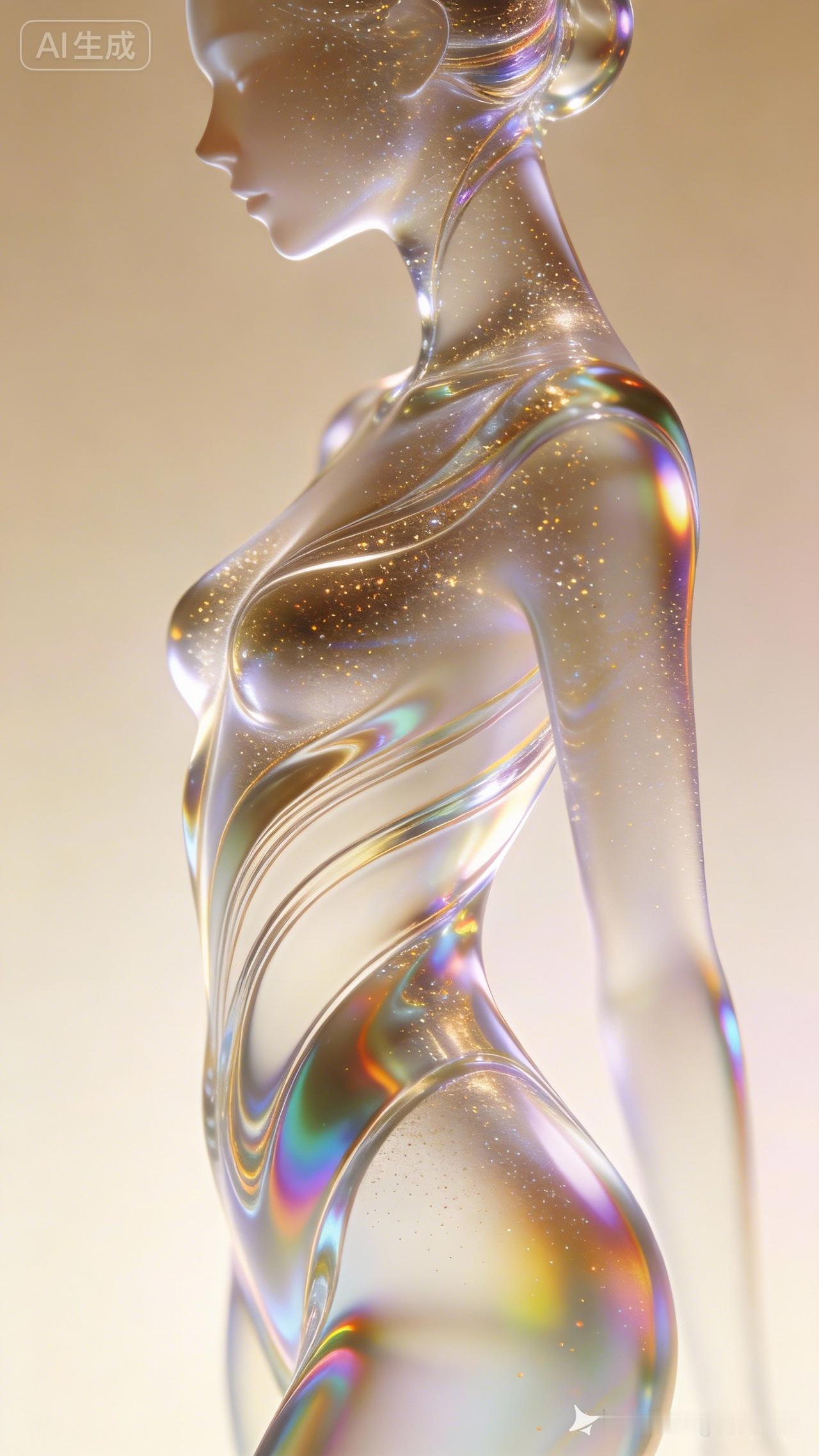 一个闪亮的玻璃人形雕像。