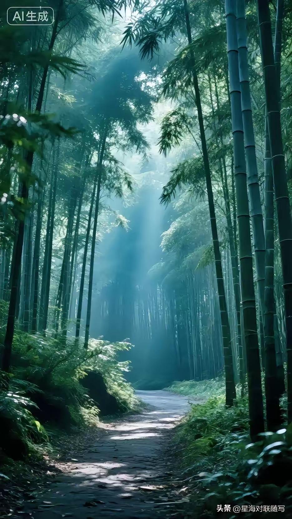 雨打竹叶千滴泪，
风吹荷花百种姿。
横批：《竹叶与荷花》