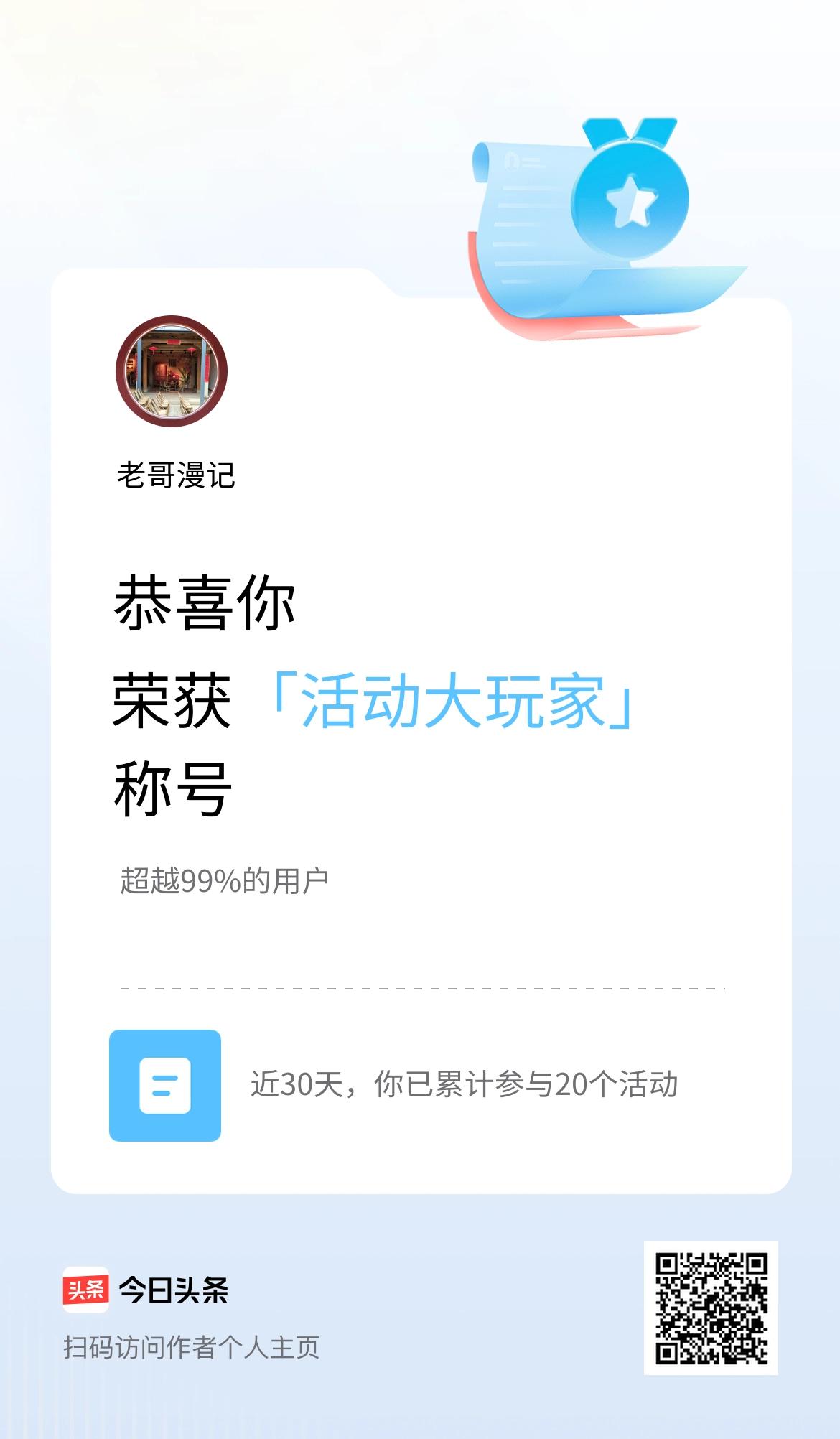 我在头条获得「活动大玩家」称号