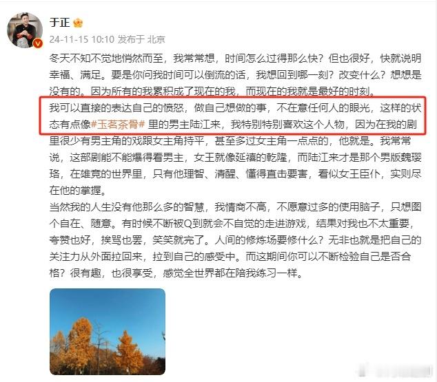 于正说自己像玉茗茶骨里的陆江来  于正说自己的状态像新剧男主  于正说自己类似陆