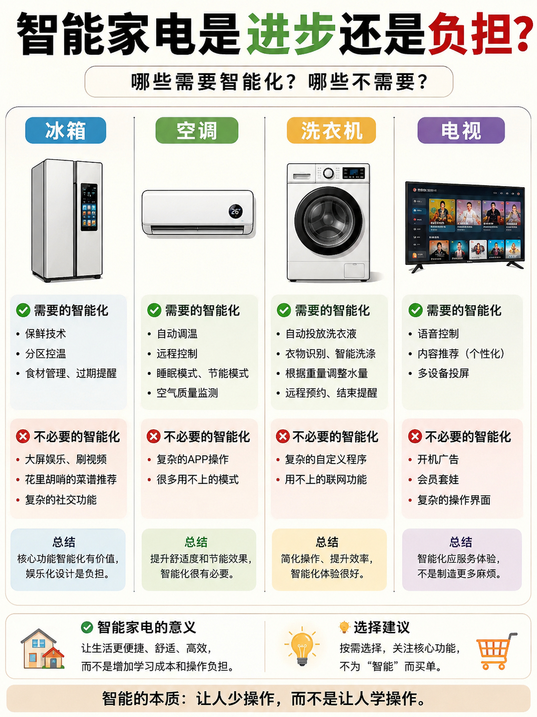 现在的家电越来越“聪明”了。冰箱会提醒食材过期，空调能自动调温，洗衣机可以识别衣