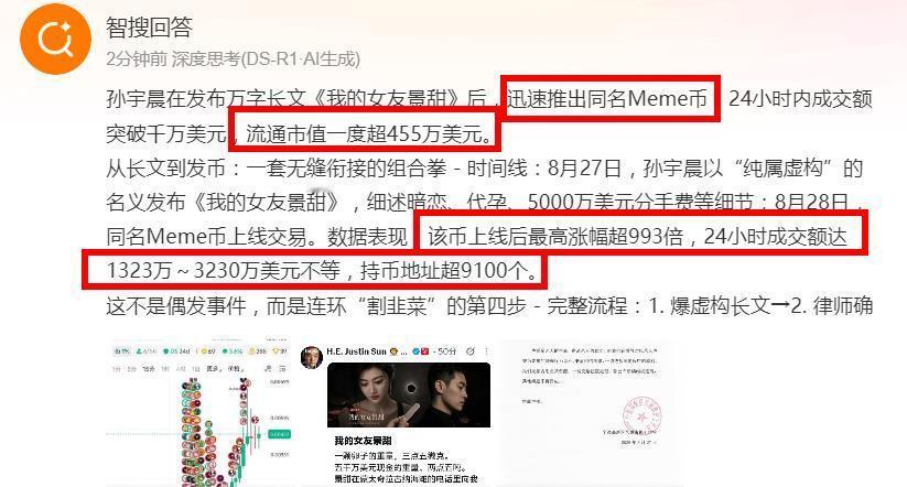 孙宇晨发了一个币：我的女友景甜孙宇晨发了一个币我的女友景甜 人送孙宇晨外号“孙割