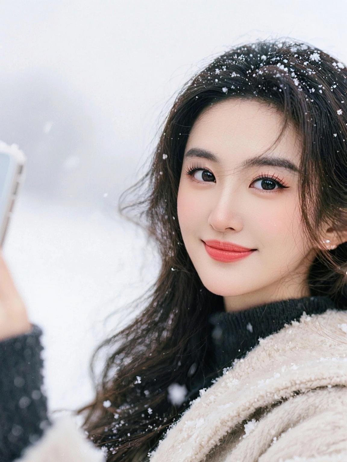 雪景自拍 抖音ai创作 下雪了 每日分享