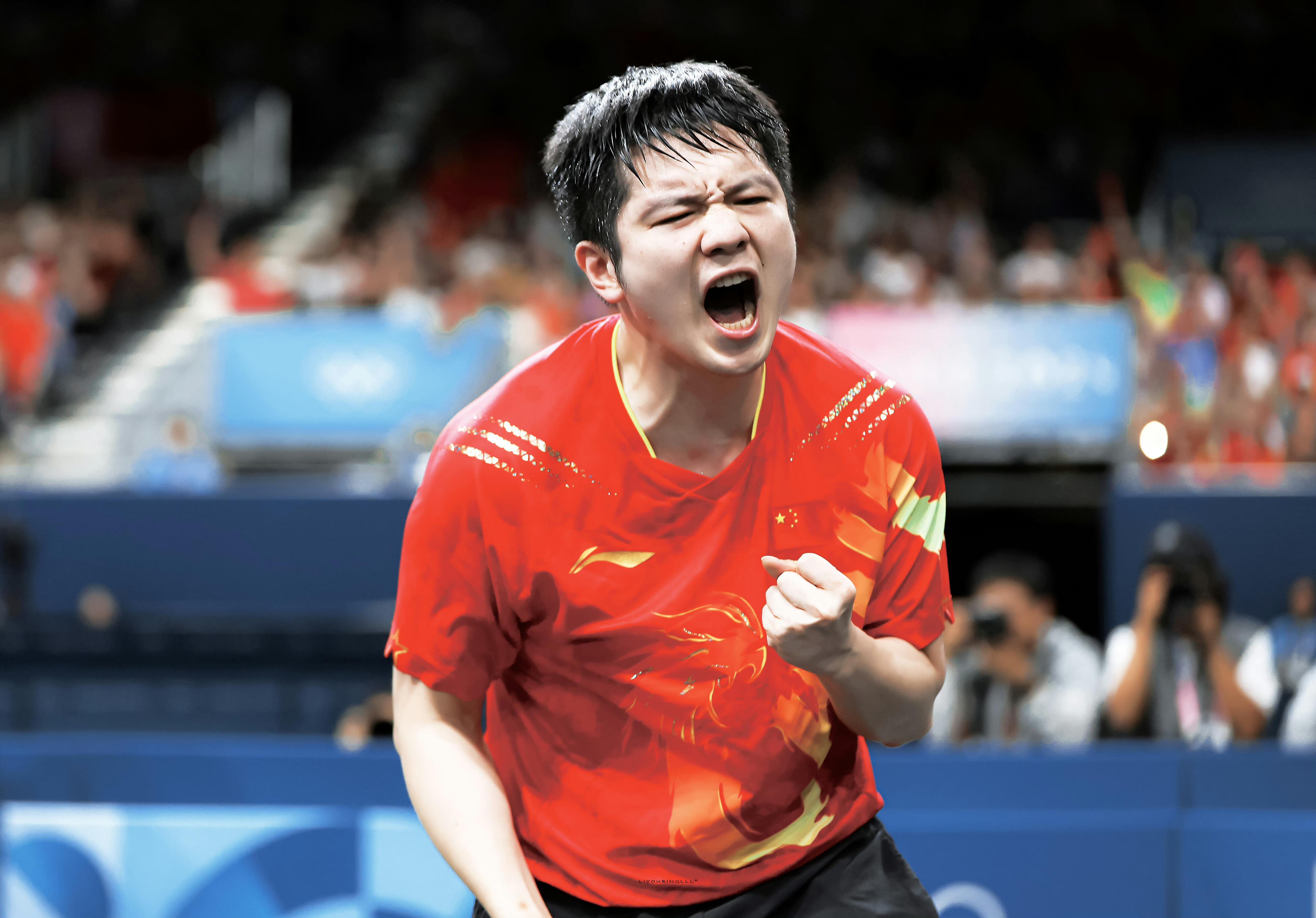 不畏，不退，不让： 三个动词，层层递进，体现了樊振东绝不服输的强硬态度。 