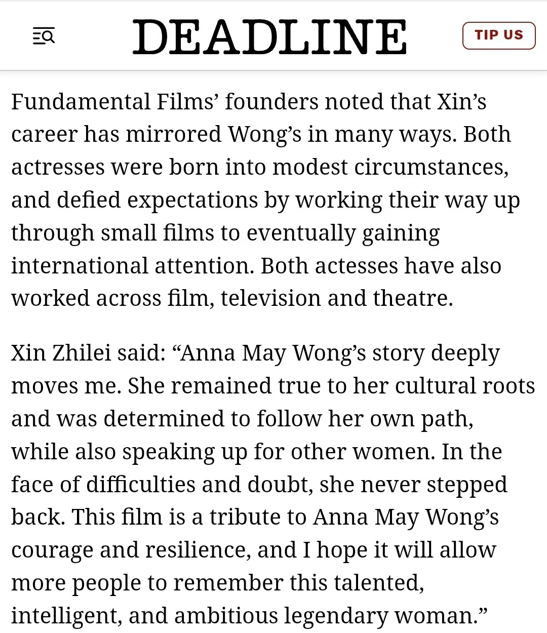 【辛芷蕾对黄柳霜的理解】据Deadline，将主演电影《日落大道》（又名《黄柳霜