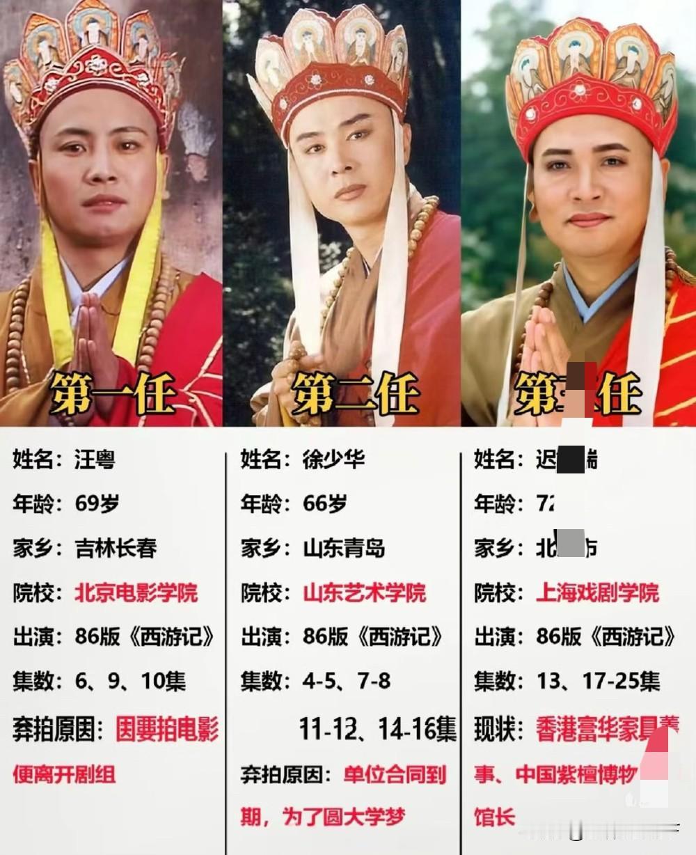 点评《西游记》里三个“唐僧”：

1、演技最好的是汪粤，
2、形象最好的是徐少华