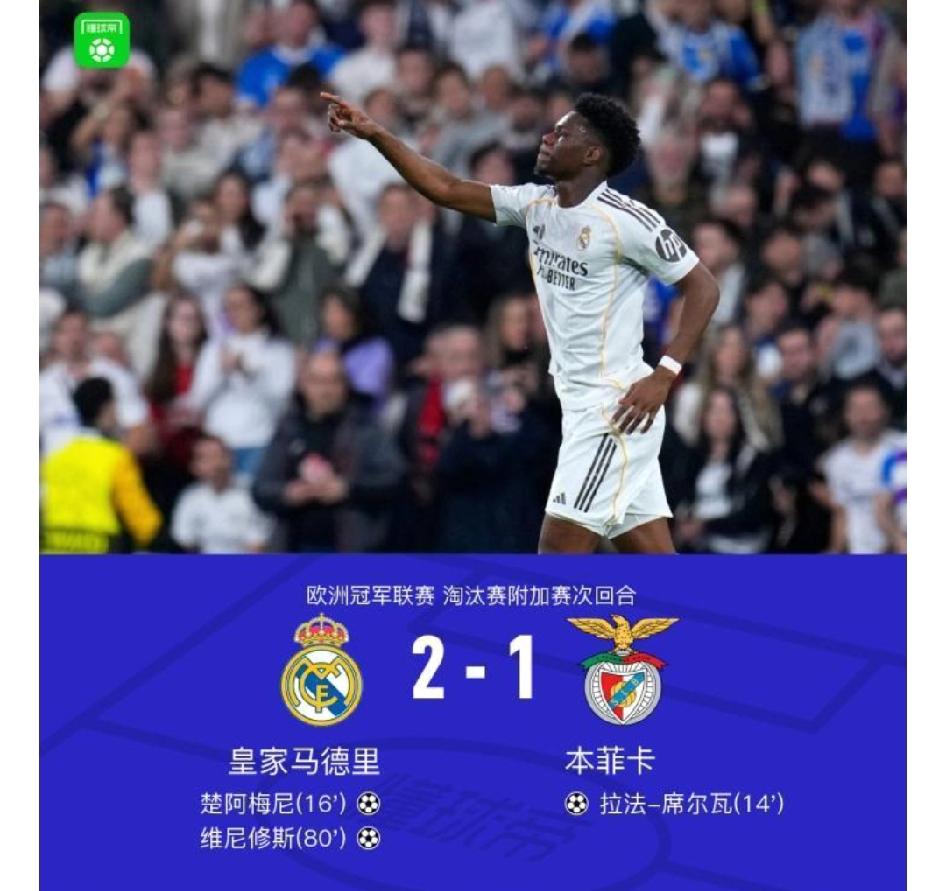 皇马2-1逆转本菲卡，球迷给维尼休斯打5.2分。
个人觉得，这个打分更多的是球迷