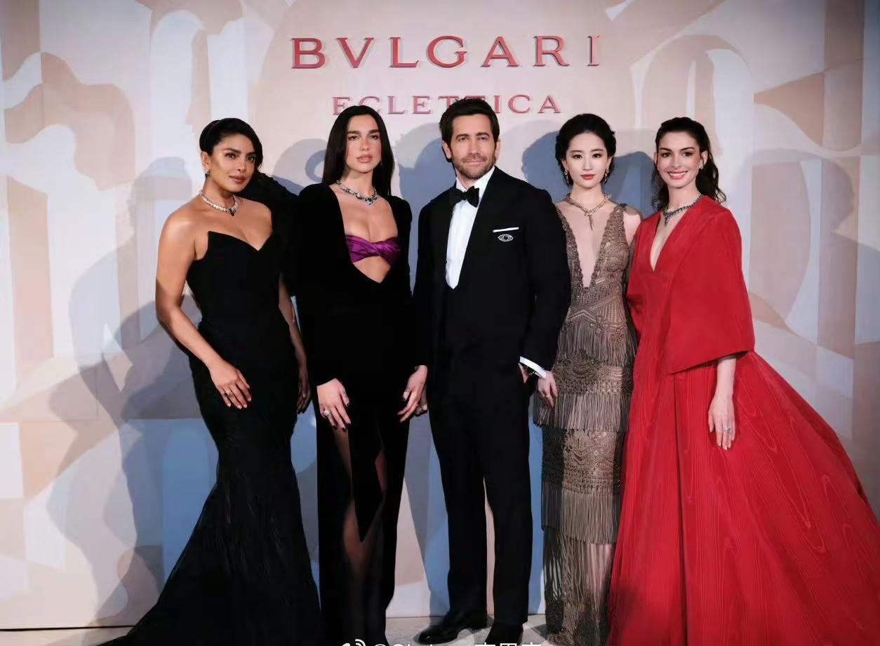 不愧是天仙，在国际舞台上的刘亦菲，依然是焦点！
旁边是巨星团队、还有安妮海瑟薇，