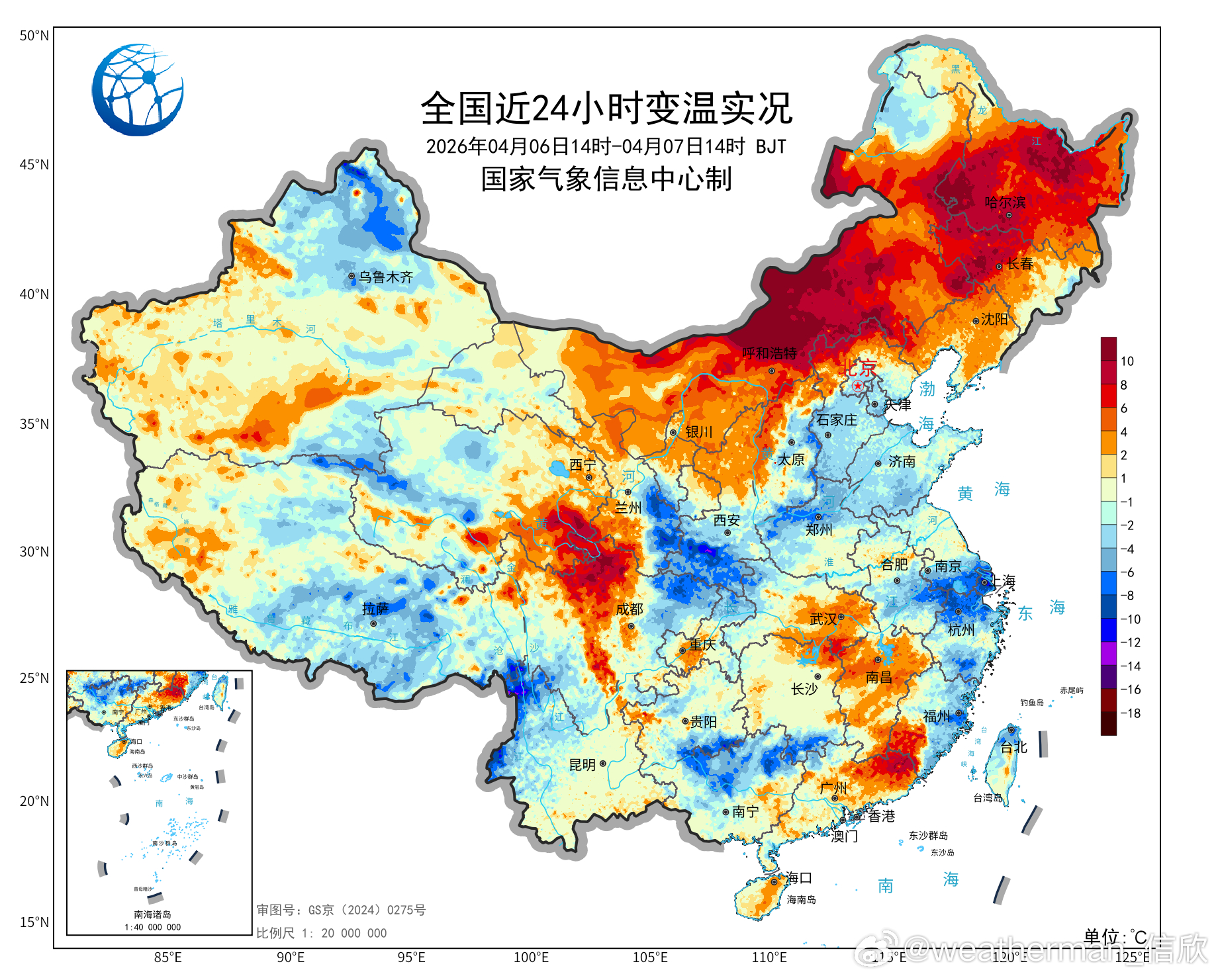 【气温波动】今天因为冷空气或阴雨影响，云南西北部、陕西南部、江浙沪等地出现明显降