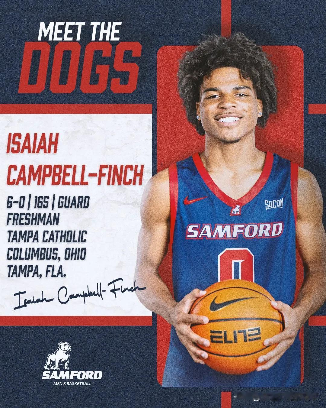 桑福德Samford大学新人控卫Isaiah Campbell-Finch出演亚