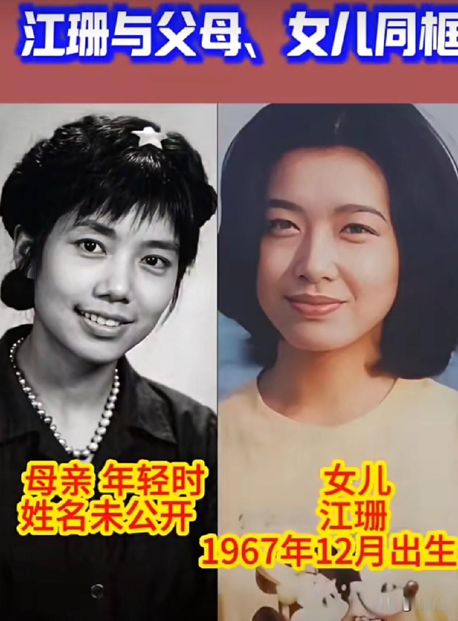 江珊与父母、女儿同框
她与谁长得更像？