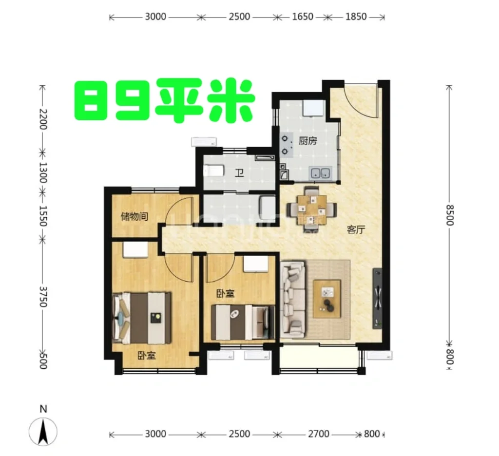 双地铁的刚需三室 130万