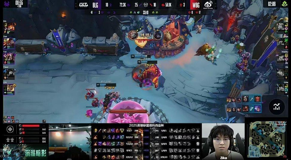 WBG战胜BLG第一把bin哥还在WBG温泉前面跳舞呢，后面就被连虐两把。转会期
