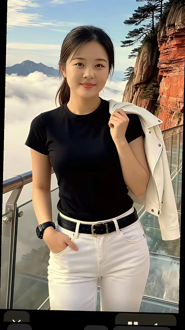 云海之上，黑衣白裤，清新自然，尽显青春活力！🌿👗👖