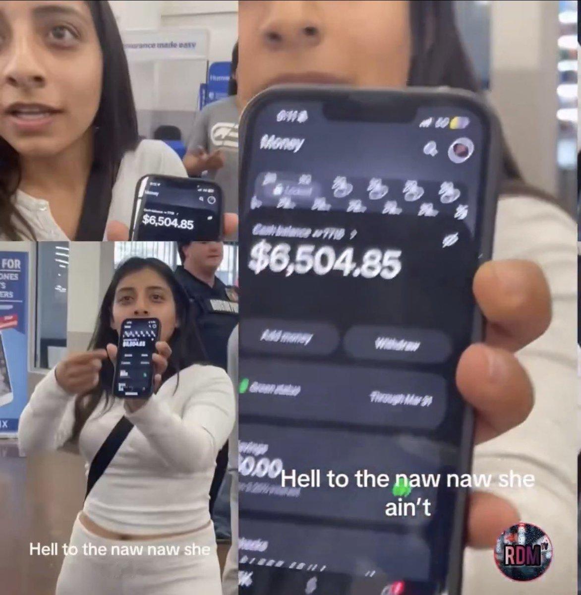 这名女子在沃尔玛排队时被人骂“穷鬼”，
拿出手机炫耀6504.85美刀的巨款余额